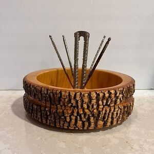 HANDMADE Vintage Rustic Hand Crafted Wooden Nut Bowl